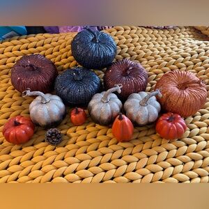 Glittery Pumpkin Decoration Set - Black, Silver, Orange